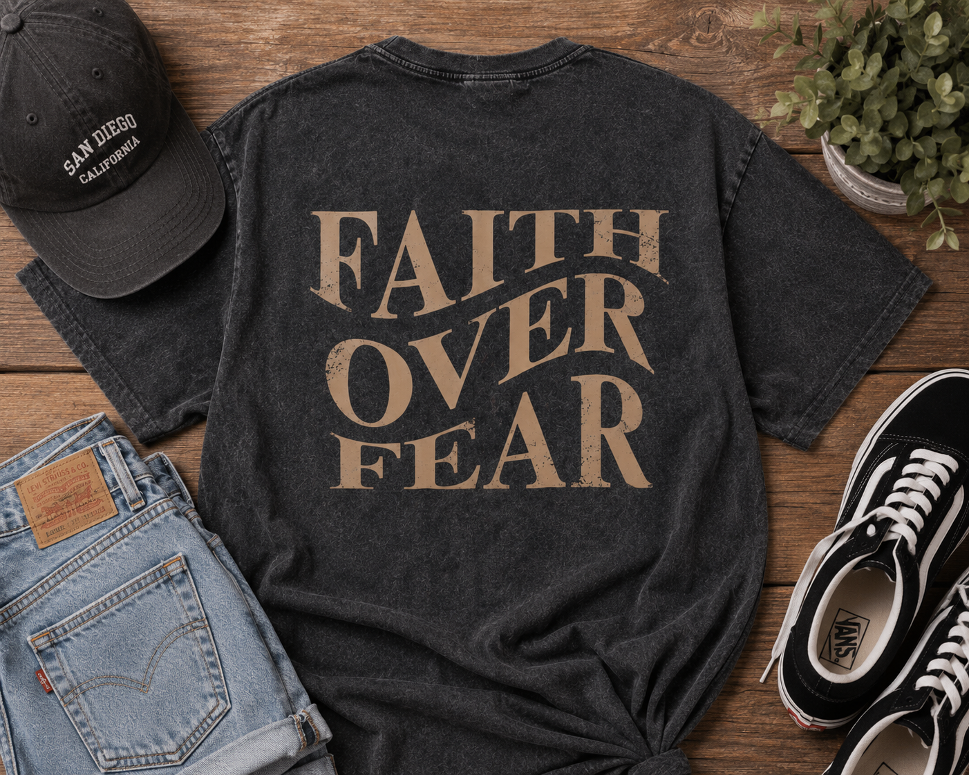 Faith Over Fear – Unisex Oversized Graphic Tee Acid Wash