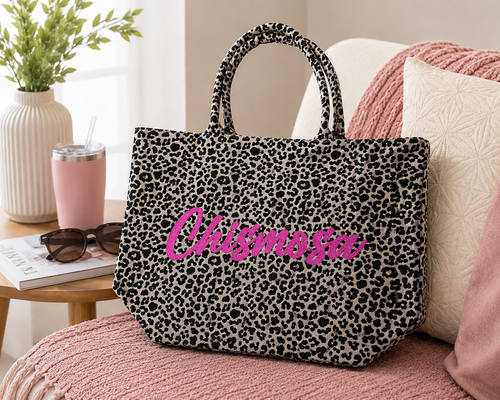 Chismosa Leopard Glitter Tote Bag