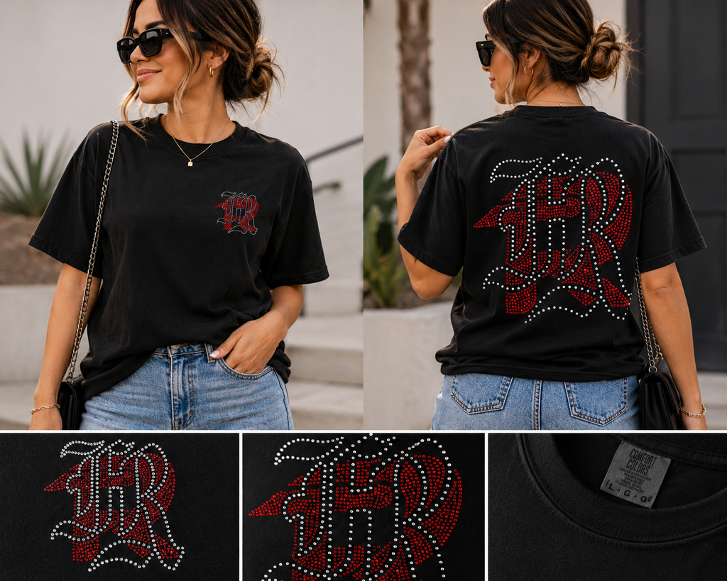 FR Red & Crystal Rhinestone Comfort Color Tee