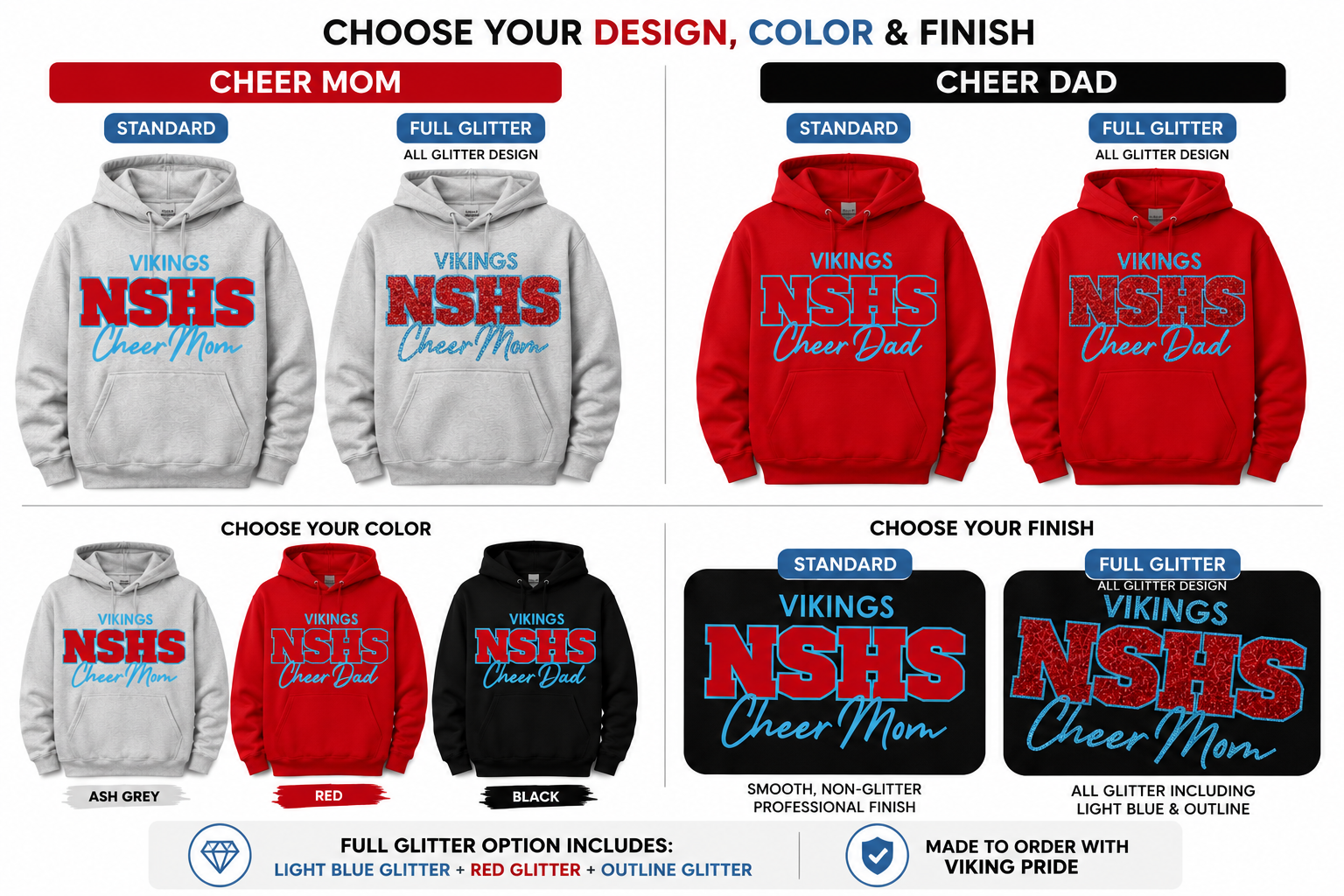 NSHS Vikings Cheer Mom & Cheer Dad Hoodie and Crewneck