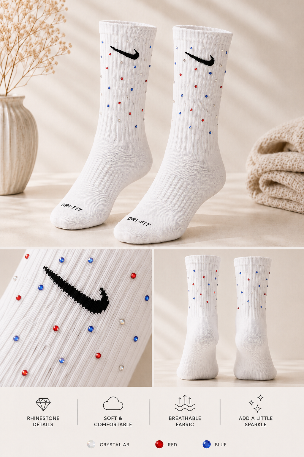 SCB Rhinestone Nike Dri-FIT Socks