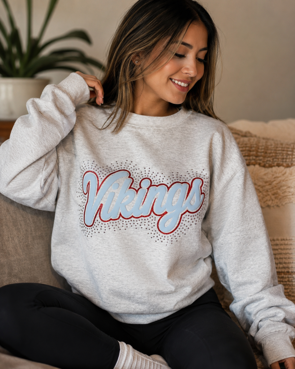 NSHS Vikings Puff & Rhinestone Crew | Premium Spirit Wear