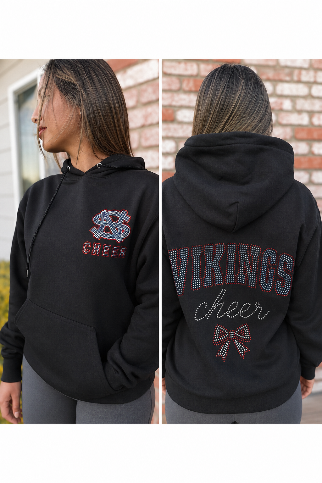 NSHS Vikings Cheer Rhinestone Hoodie | Front & Back Design