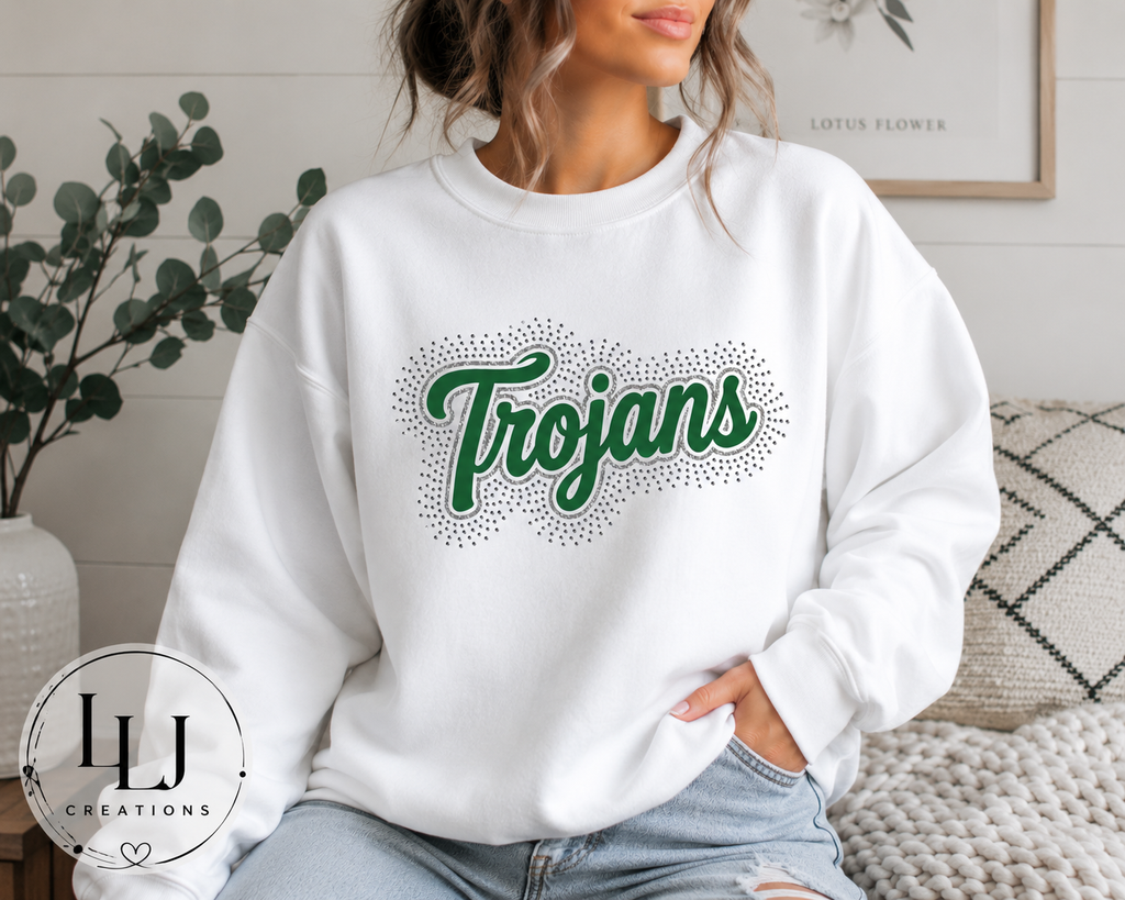 PRE-ORDER ITEM Alisal Trojans Puff Glitter & Rhinestone Crewneck