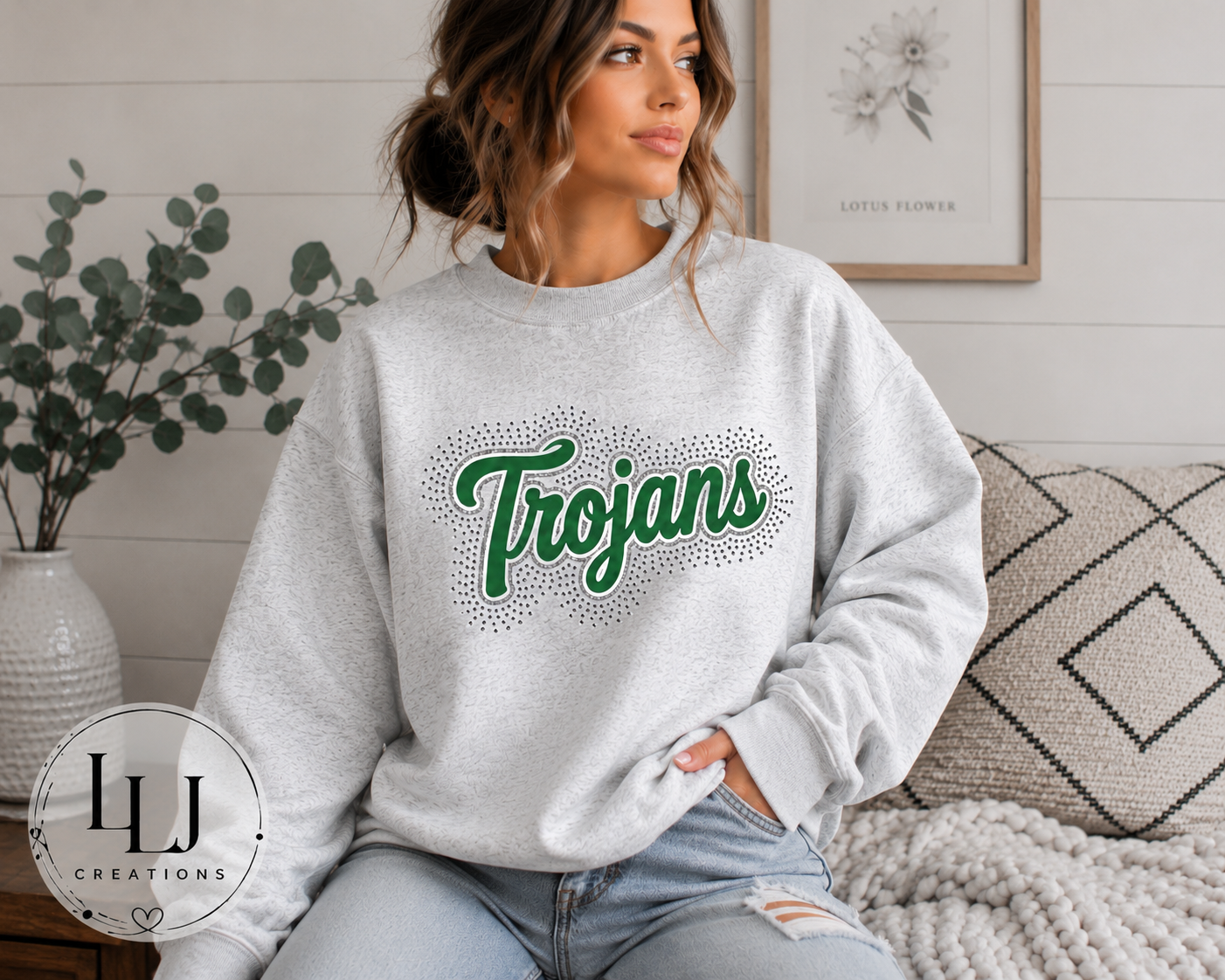 PRE-ORDER ITEM Alisal Trojans Puff Glitter & Rhinestone Crewneck