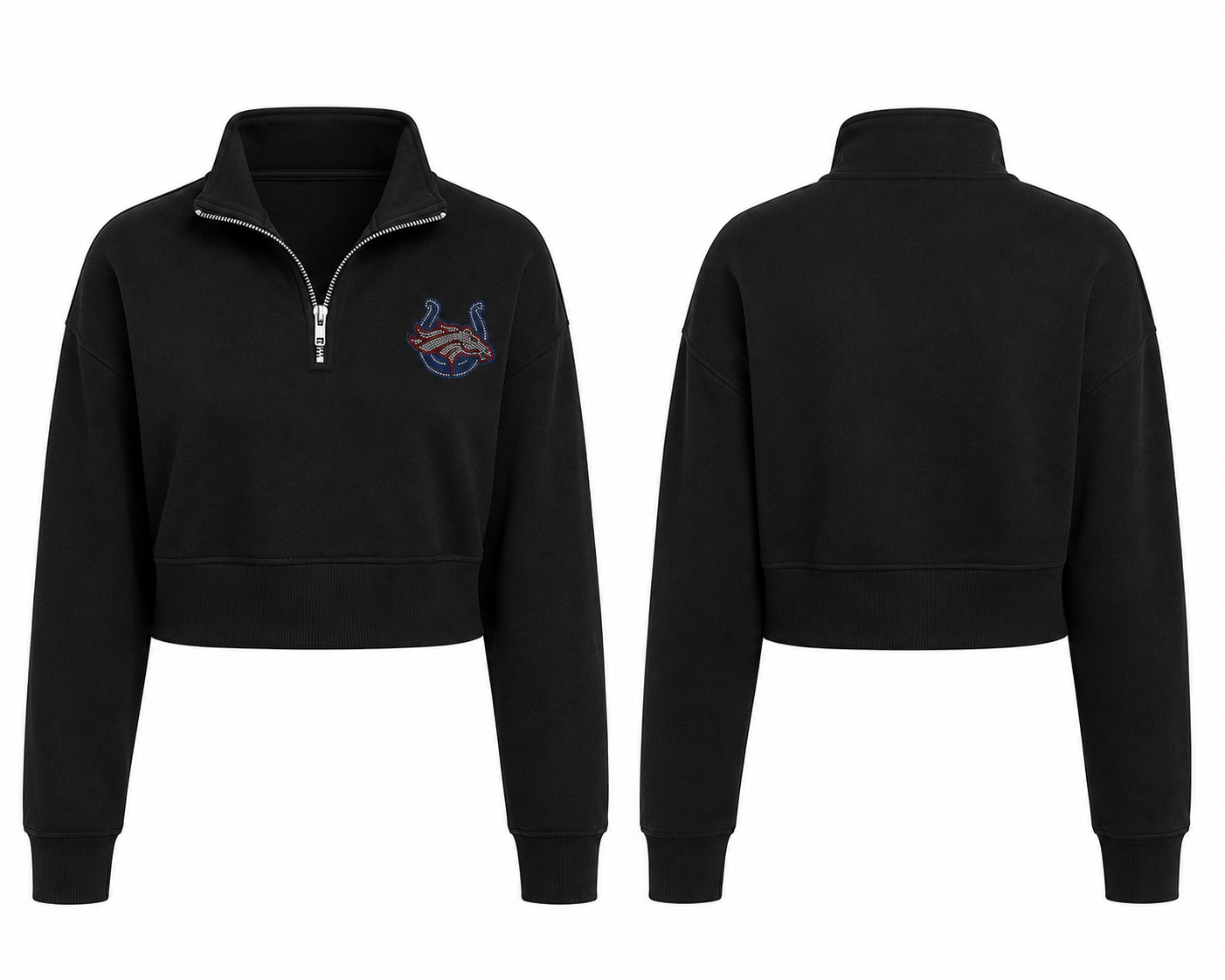 SCB Rhinestone Women’s Cropped 1/2 Zip Sweater