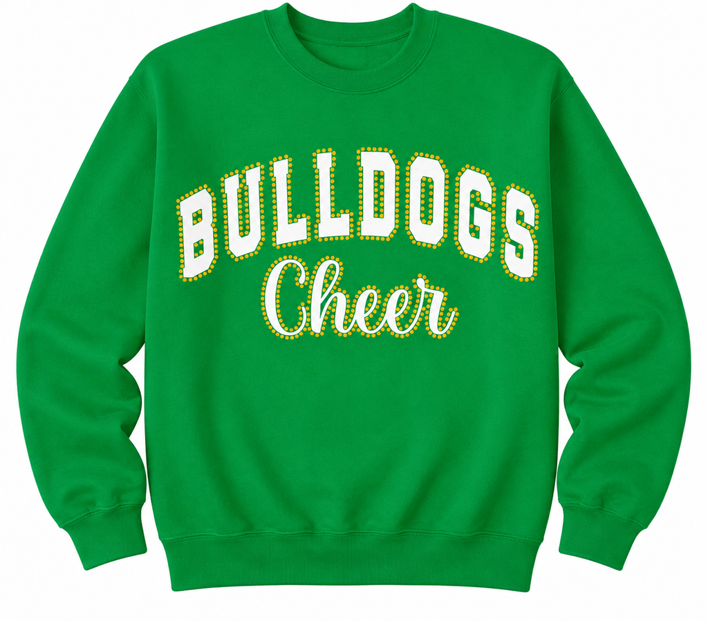 Bulldog Cheer Glitter & Rhinestone Crewneck