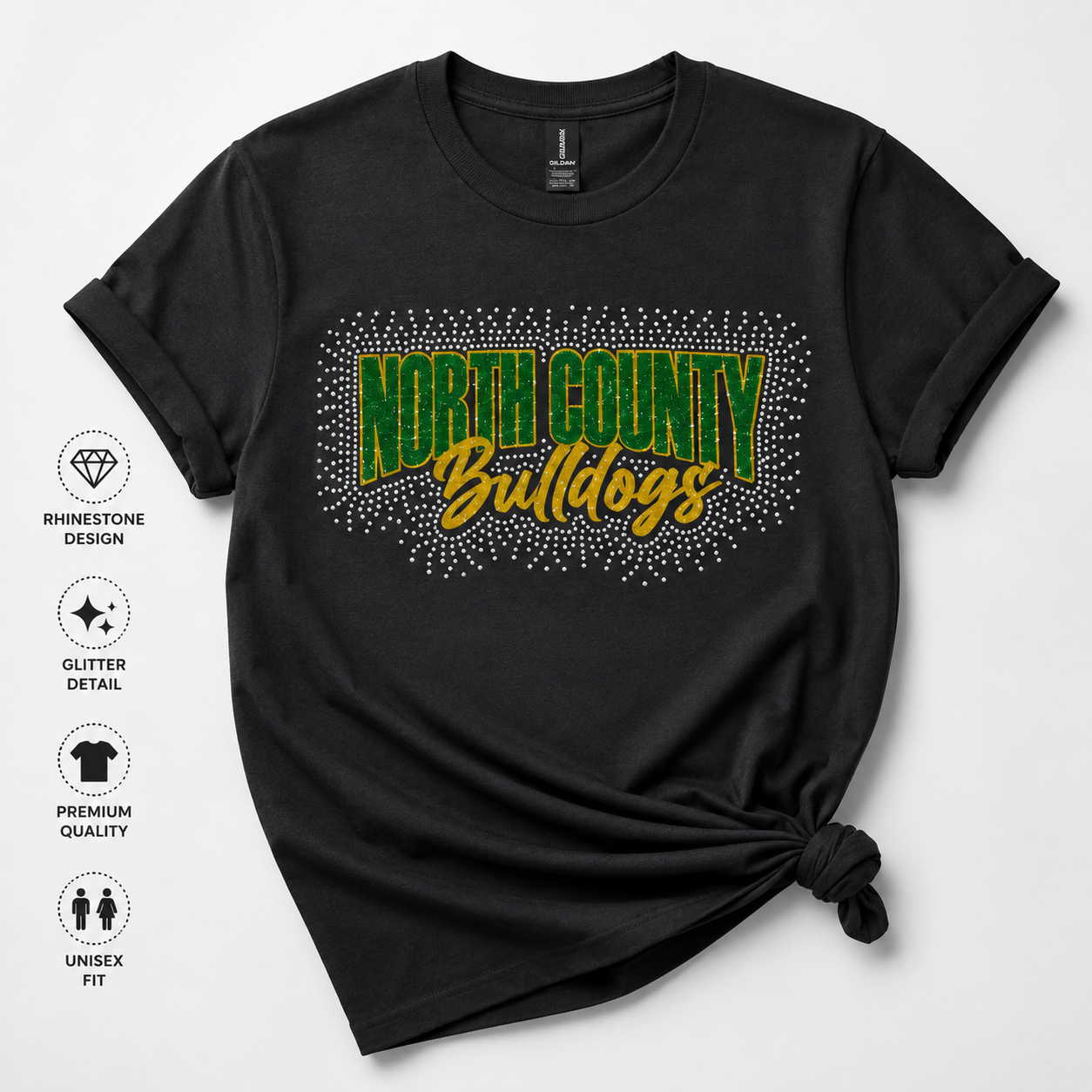 North County Bulldogs Glitter + Rhinestone T-Shirt