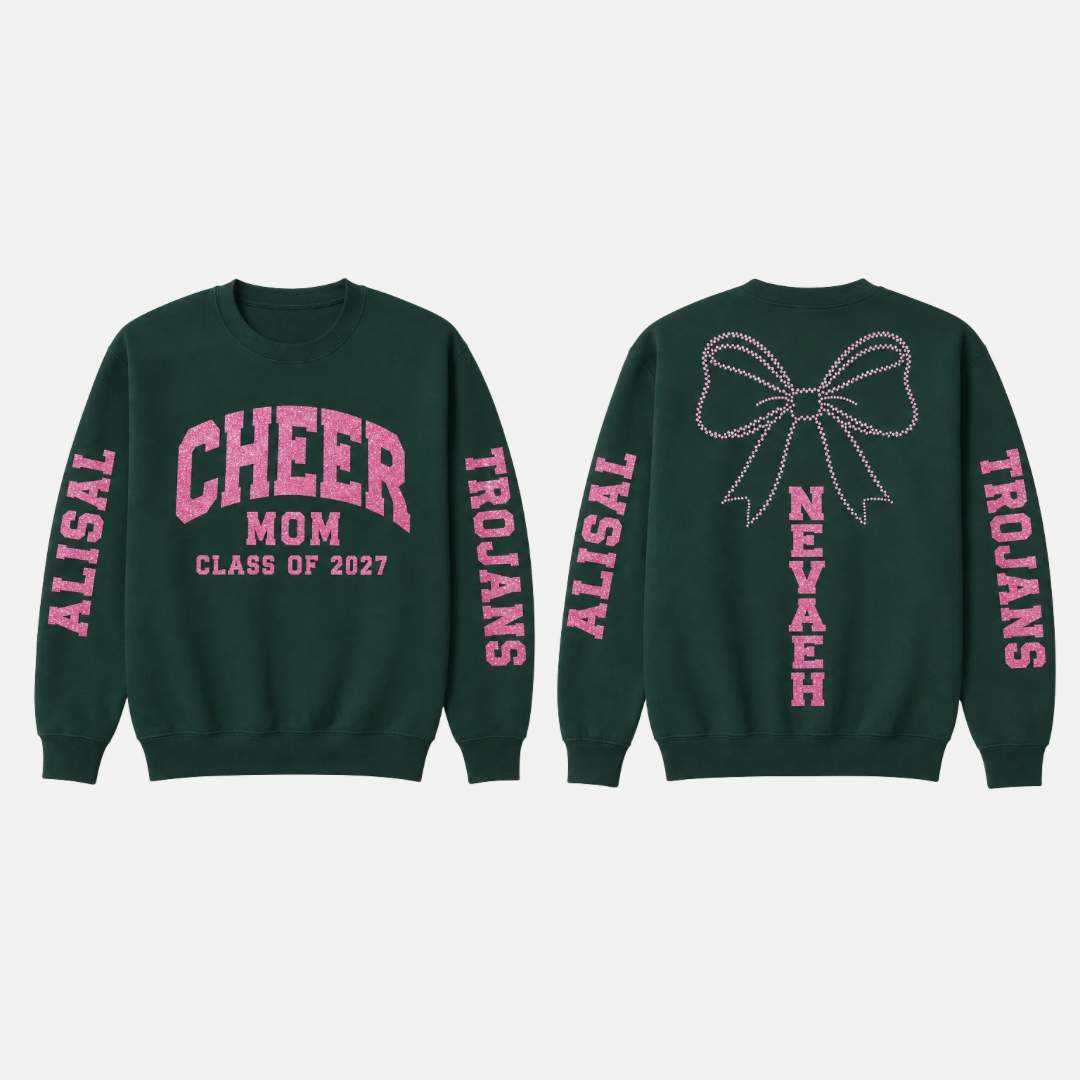 Customizable Senior Cheer Mom Personalized Glitter & Rhinestone Crewneck