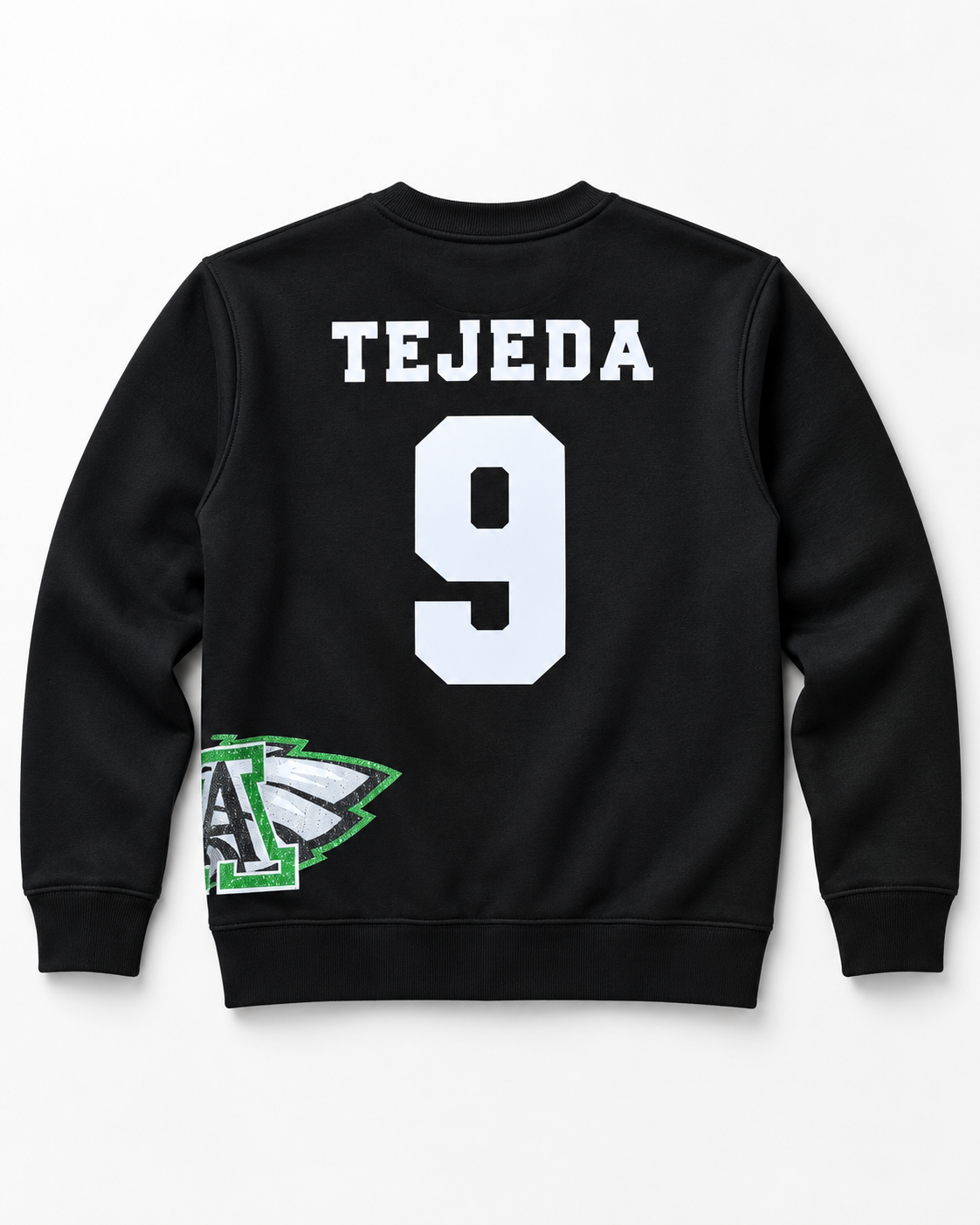 Custom Front Design w/side logo Distressed Letters Crewneck - Standard and Glitter Options